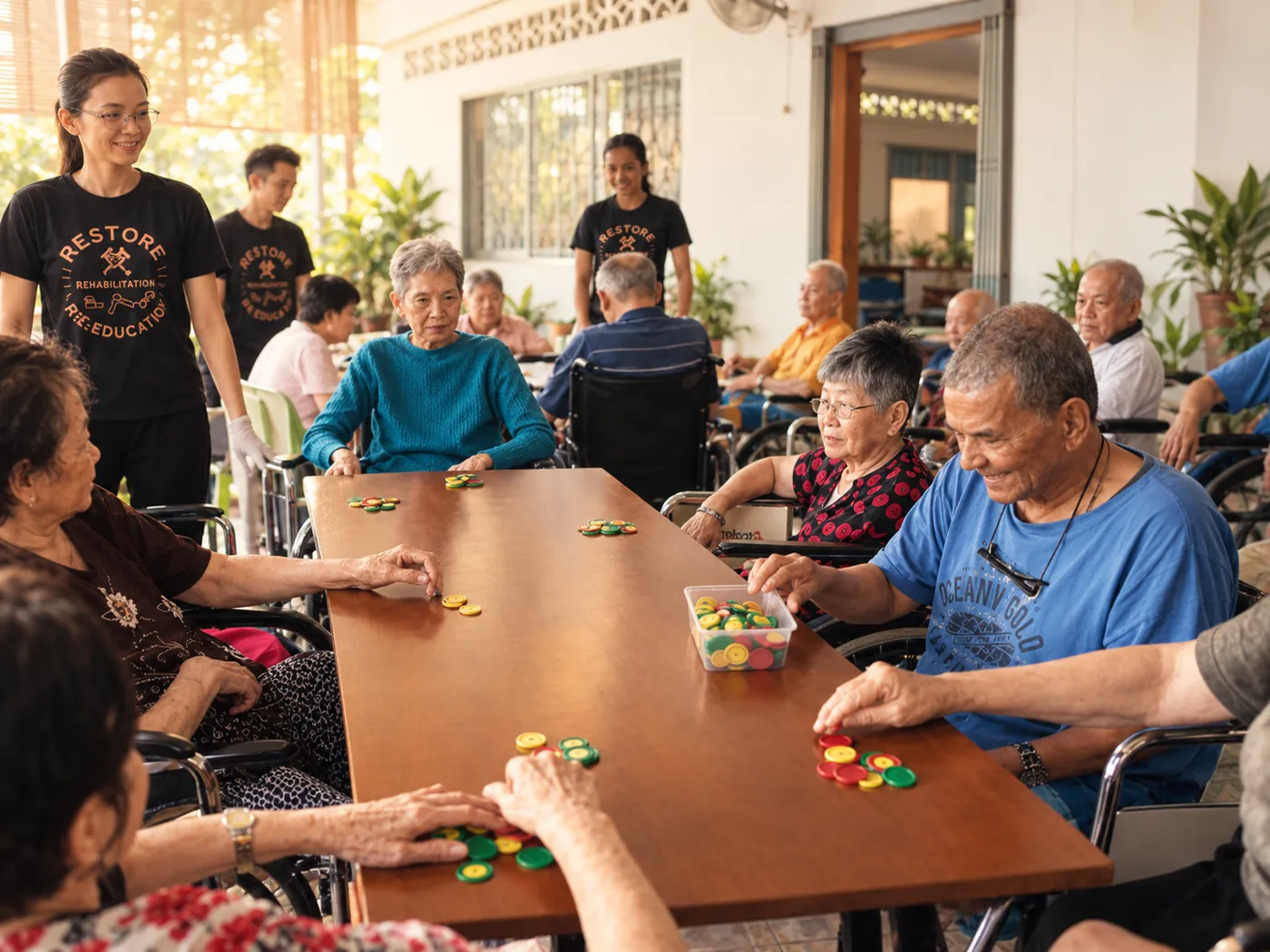 Community volunteers spending time with residents at Mercy Senior Care Centre